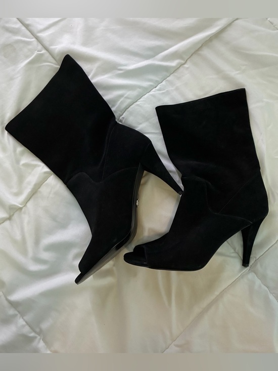 Michael Kors Shoes - Michael Kors Elaine Black Suede Peep Toe Heeled Boots Size 8